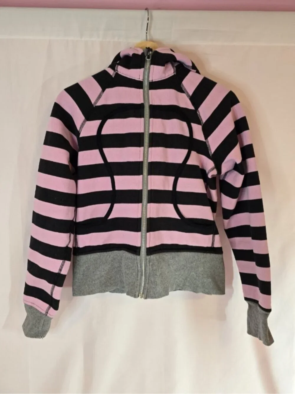 Lululemon RARE Scuba Hoodie OG Pink/Black Striped Size 6 Emo Princess Y2K